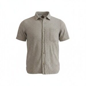 Common People Mens Geometric Diamond Jacquard Cotton Linen Short Sleeve Shirt L